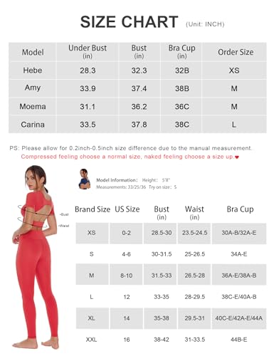 Women's Open Back Tee Workout Crop Top Yoga Built in Bra Light Compression Cream Feeling Crew Neck Gym T Shirts