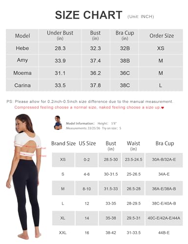 Women's Open Back Tee Workout Crop Top Yoga Built in Bra Light Compression Cream Feeling Crew Neck Gym T Shirts