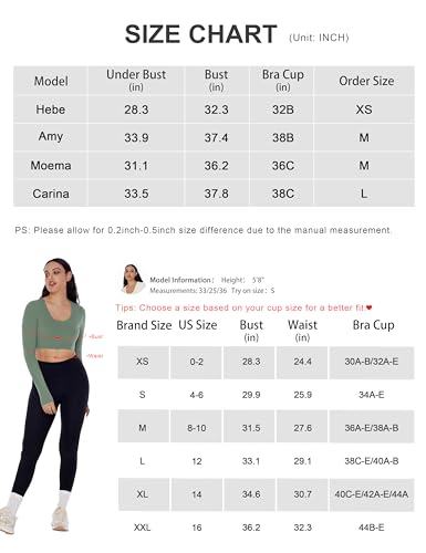 ENERBLOOM Long Sleeve Crop Tops for Women Workout Yoga Shirts Slim Fitted Cream Feeling U Neck Cropped Athletic Gym Tee Coffee Medium